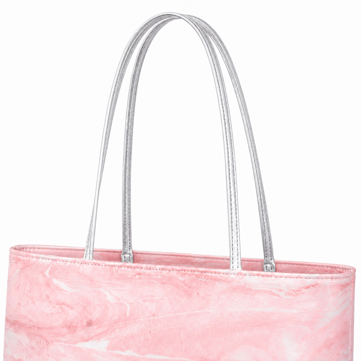 Morandi Marble Tote Bag | Soft Color Fluid Print Shoulder Bag | Silver Handle