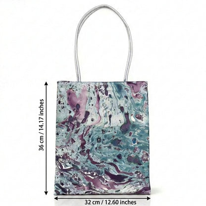 The Large Tote ·  Hand-Marbled Metallic Satin · Silver Handle · Never the Same Twice