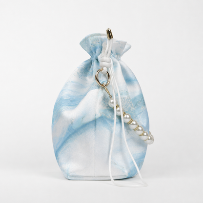 Drawstring pearl bag  Marbled in Natural Lacquer · Never the Same Twice