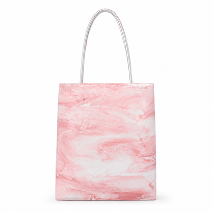 Morandi Marble Tote Bag | Soft Color Fluid Print Shoulder Bag | Silver Handle