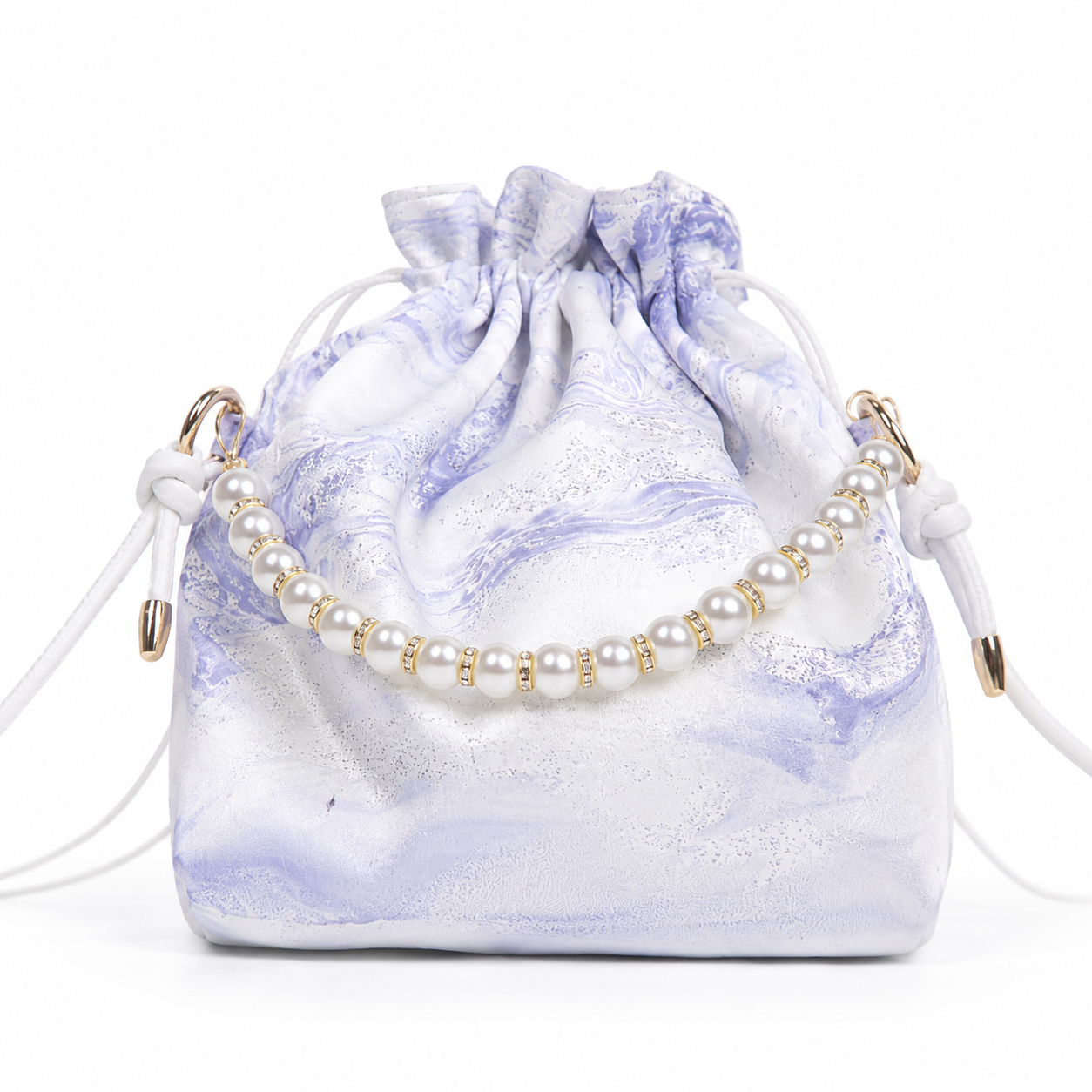 Drawstring pearl bag  Marbled in Natural Lacquer · Never the Same Twice
