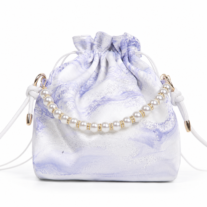 Drawstring pearl bag  Marbled in Natural Lacquer · Never the Same Twice