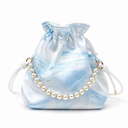 Drawstring pearl bag  Marbled in Natural Lacquer · Never the Same Twice