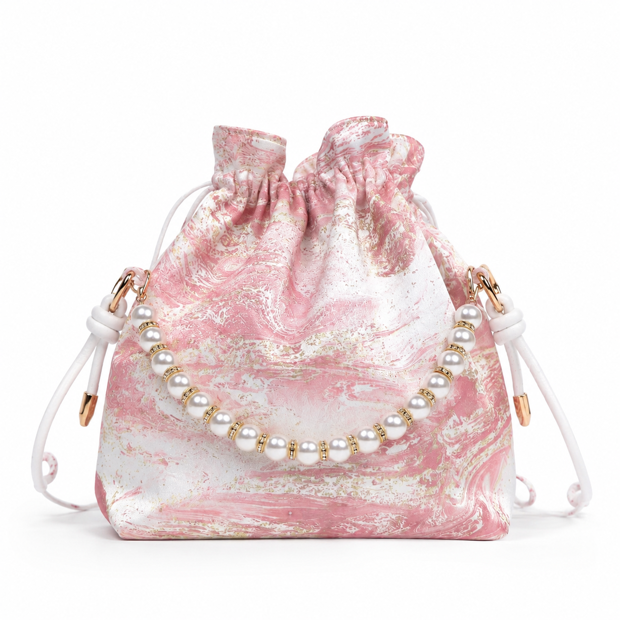 Drawstring pearl bag  Marbled in Natural Lacquer · Never the Same Twice