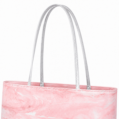 Morandi Marble Tote Bag | Soft Color Fluid Print Shoulder Bag | Silver Handle