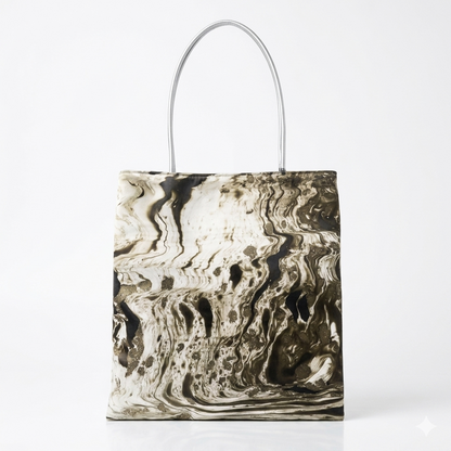 The Large Tote ·  Hand-Marbled Metallic Satin · Silver Handle · Never the Same Twice