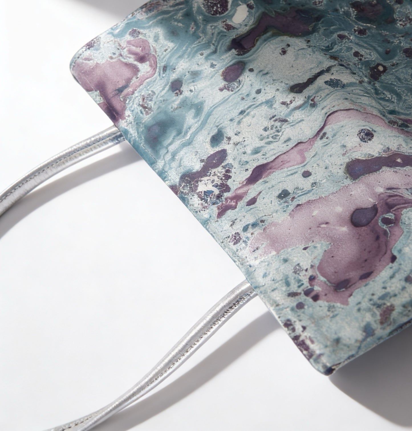 The Large Tote ·  Hand-Marbled Metallic Satin · Silver Handle · Never the Same Twice