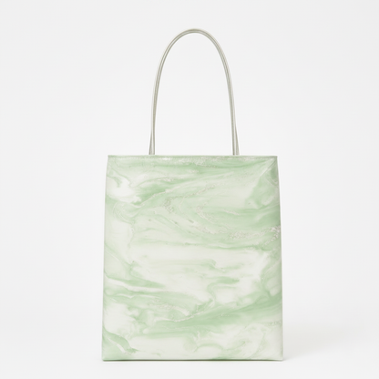 Morandi Marble Tote Bag | Soft Color Fluid Print Shoulder Bag | Silver Handle
