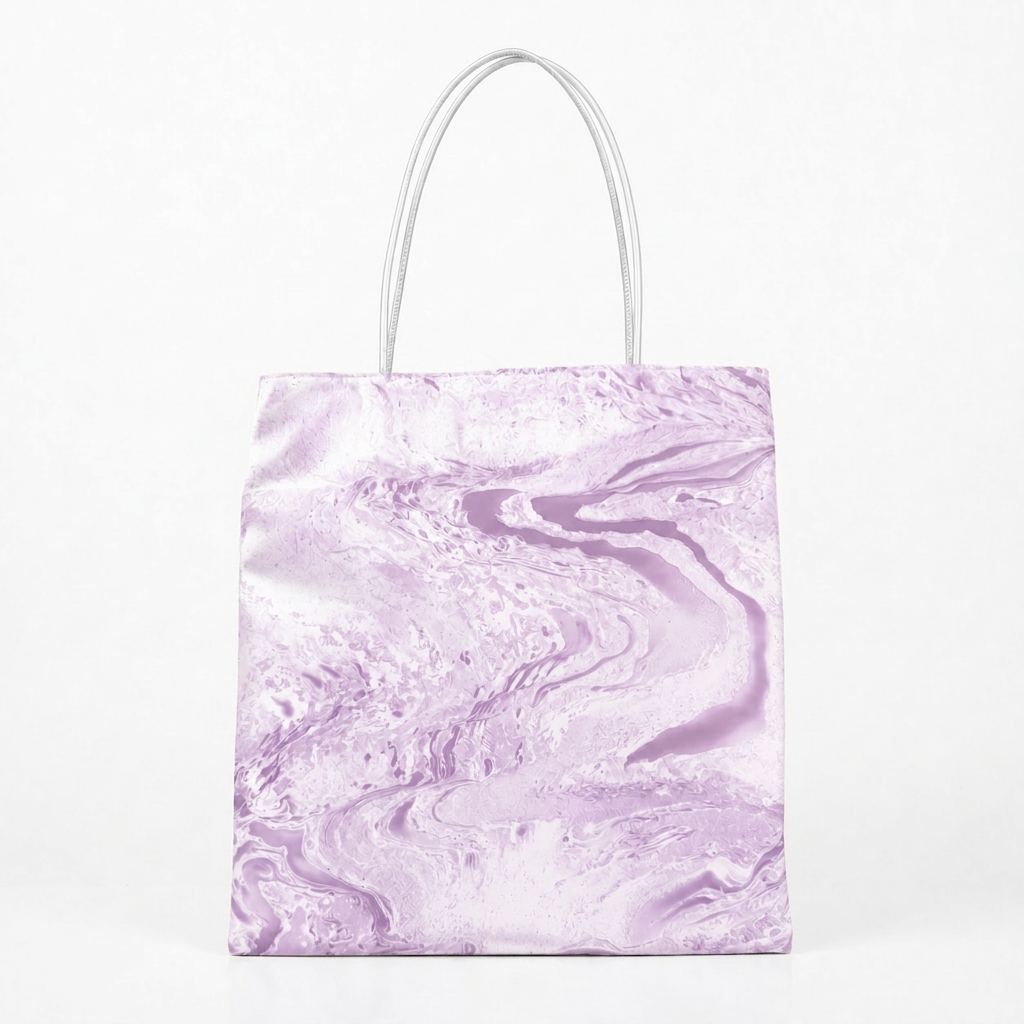 Morandi Marble Tote Bag | Soft Color Fluid Print Shoulder Bag | Silver Handle