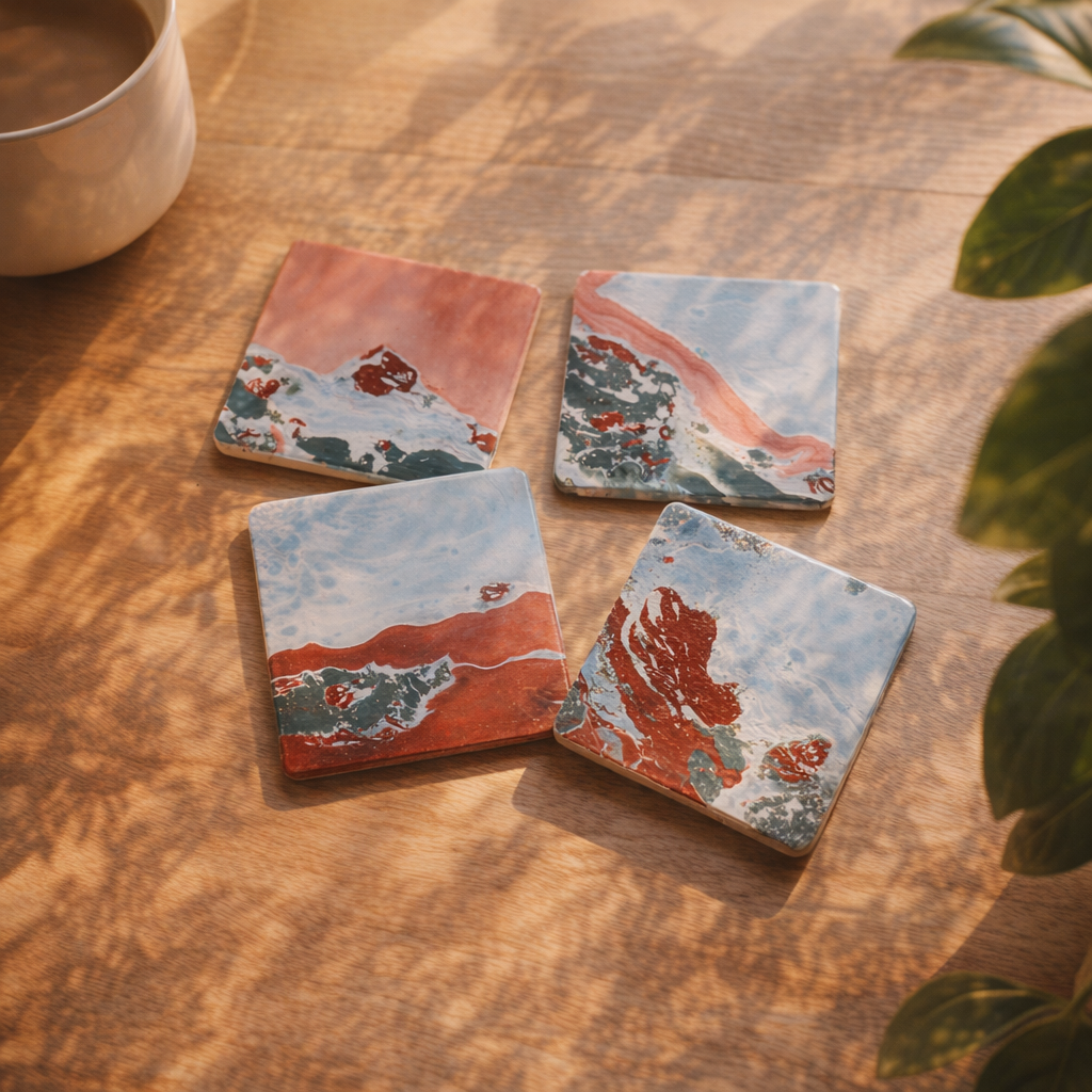 Fridge Magnet Set (4-Piece Set) Marbling Art Objects · Handcrafted · One of a Kind