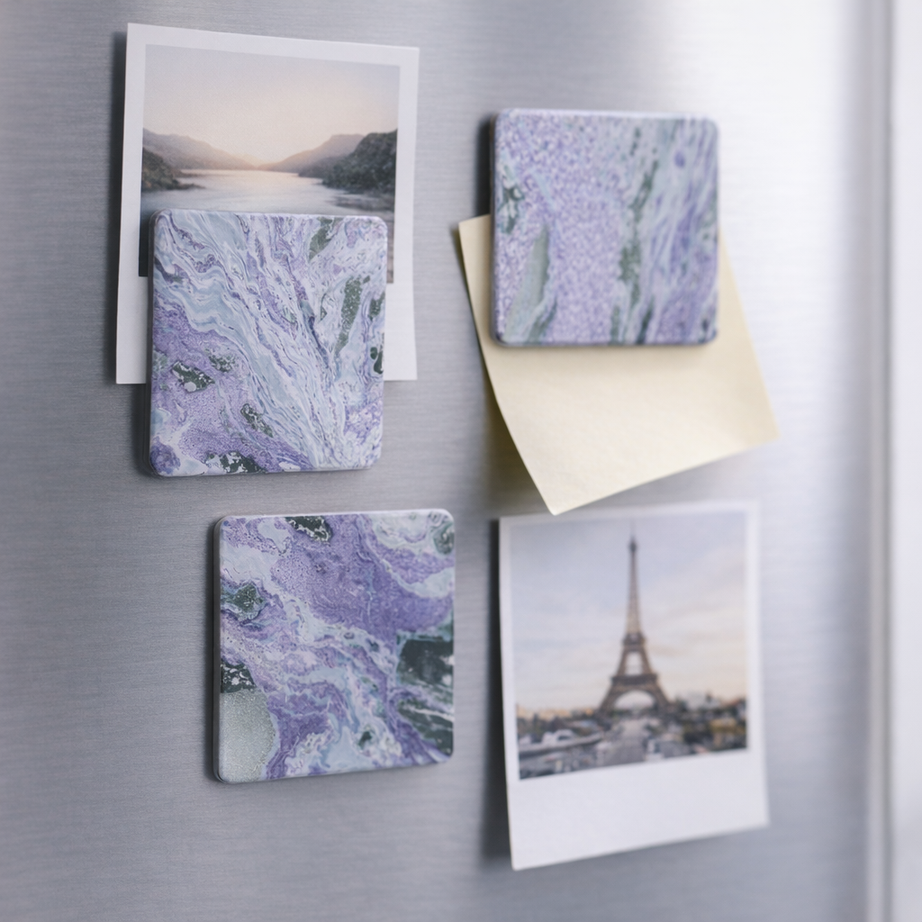 Fridge Magnet Set (4-Piece Set) Marbling Art Objects · Handcrafted · One of a Kind