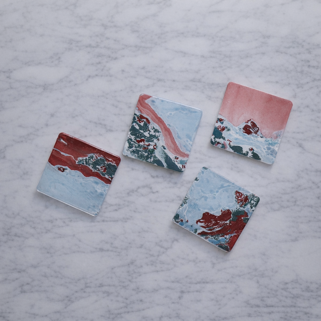 Fridge Magnet Set (4-Piece Set) Marbling Art Objects · Handcrafted · One of a Kind