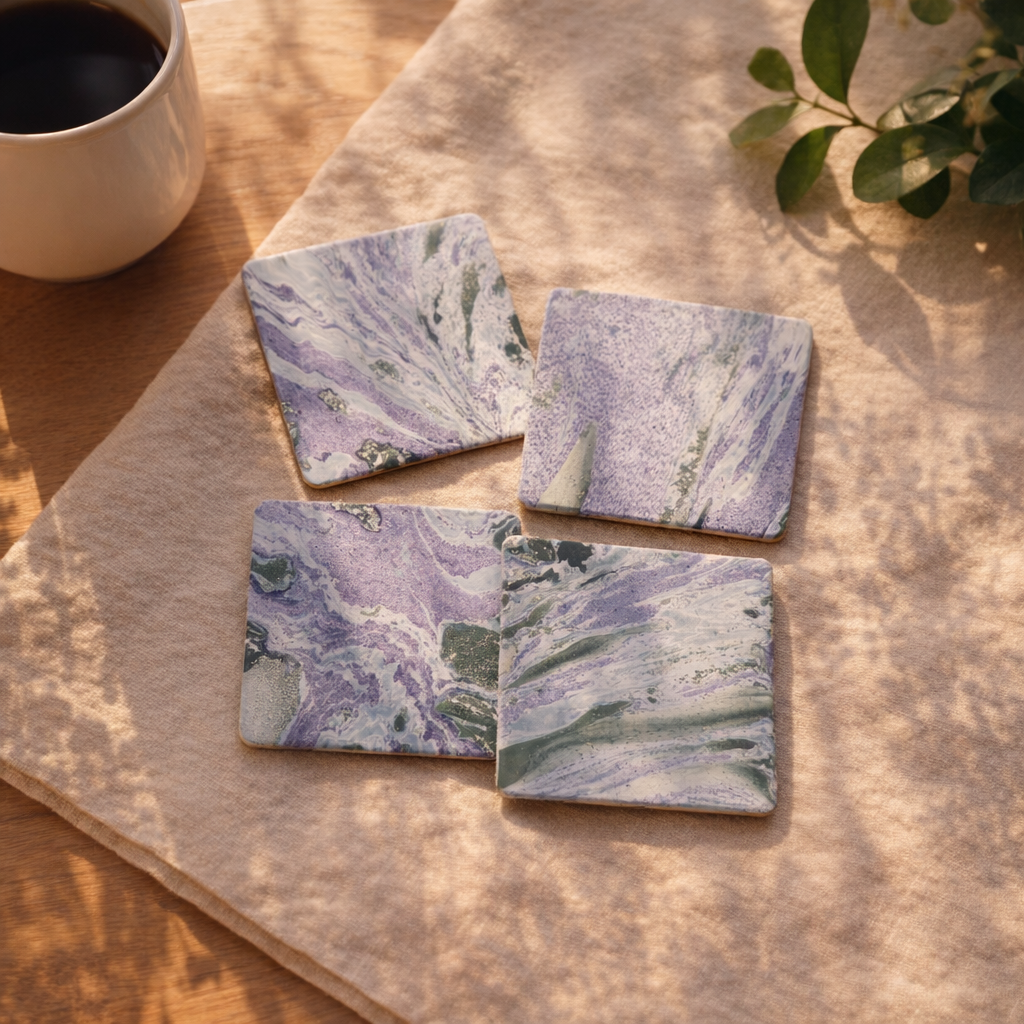 Fridge Magnet Set (4-Piece Set) Marbling Art Objects · Handcrafted · One of a Kind